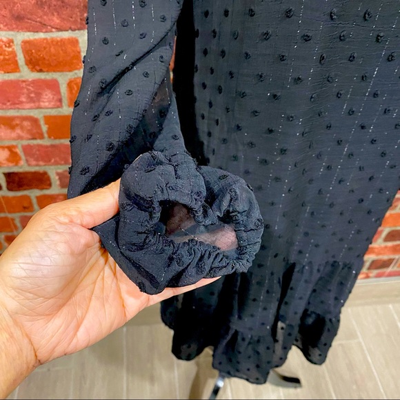 Black Metallic Swiss Dot Babydoll Dress - Picture 12 of 16